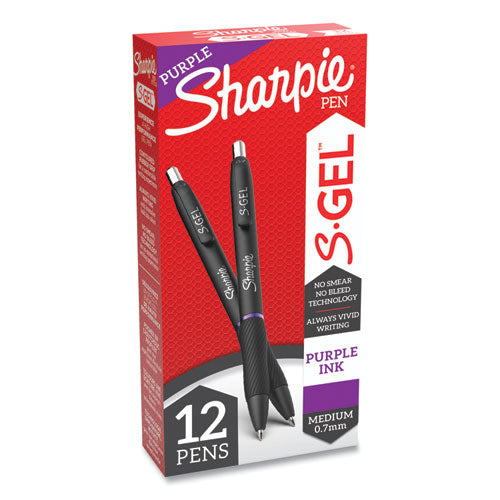 Sharpie S-Gel S-Gel High-Performance Gel Pen, Retractable, Medium 0.7 mm, Purple Ink, Black Barrel, Dozen 2126235