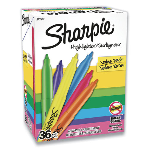 Sharpie Pocket Style Highlighters, Assorted Ink Colors, Chisel Tip, Assorted Barrel Colors, 36-Pack 2134497