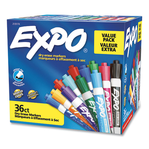 EXPO Low Odor Dry Erase Vibrant Color Markers, Broad Chisel Tip, Assorted Colors, 36-Pack 2135174
