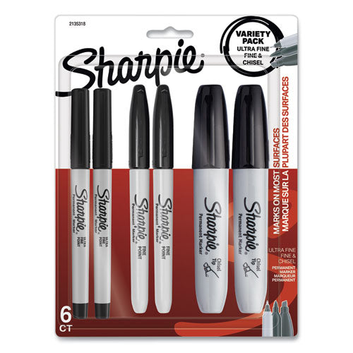 Sharpie Mixed Point Size Permanent Markers, Assorted Tip Sizes-Types, Black, 6-Pack 2135318