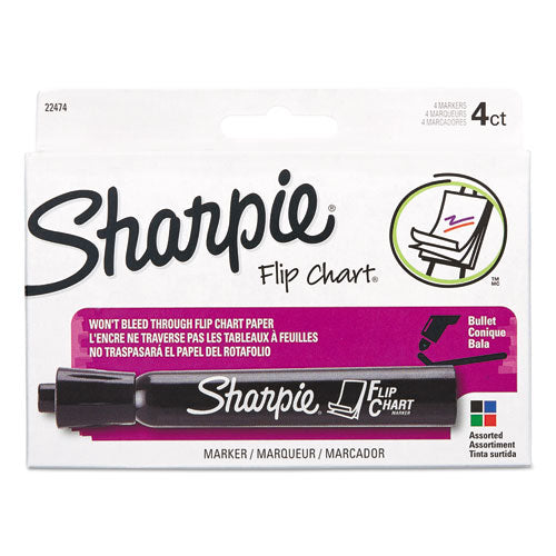 Sharpie Flip Chart Marker, Broad Bullet Tip, Assorted Colors, 4-Set 22474