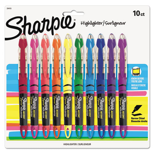 Sharpie Liquid Pen Style Highlighters, Assorted Ink Colors, Chisel Tip, Assorted Barrel Colors, 10-Set 24415PP