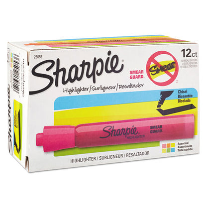 Sharpie Tank Style Highlighters with Open-Stock Box, Assorted Ink Colors, Chisel Tip, Assorted Barrel Colors, Dozen 25053