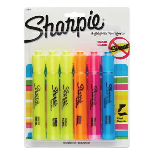 Sharpie Tank Style Highlighters, Assorted Ink Colors, Chisel Tip, Assorted Barrel Colors, 6-Set 25076