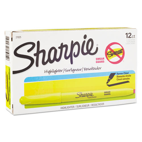 Sharpie Pocket Style Highlighters, Fluorescent Yellow Ink, Chisel Tip, Yellow Barrel, Dozen 27025