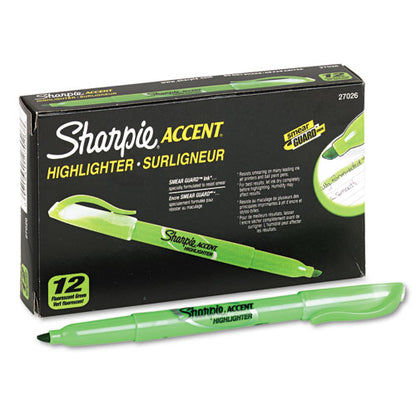 Sharpie Pocket Style Highlighters, Fluorescent Green Ink, Chisel Tip, Green Barrel, Dozen 27026