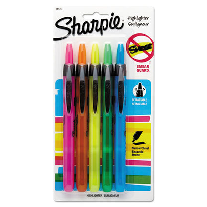 Sharpie Retractable Highlighters, Assorted Ink Colors, Chisel Tip, Assorted Barrel Colors, 5-Set 28175PP