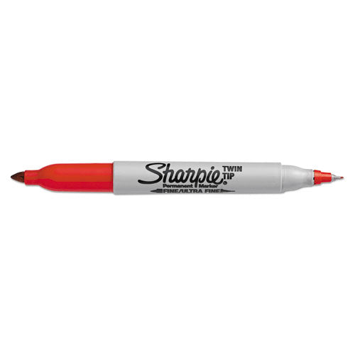 Sharpie Twin-Tip Permanent Marker, Extra-Fine-Fine Bullet Tips, Red, Dozen 32002