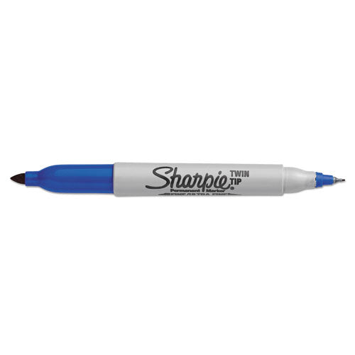 Sharpie Twin-Tip Permanent Marker, Extra-Fine-Fine Bullet Tips, Blue, Dozen 32003