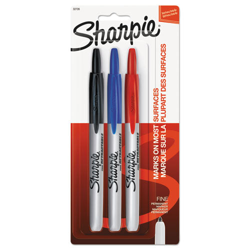 Sharpie Retractable Permanent Marker, Fine Bullet Tip, Assorted Colors, 3-Set 32726PP