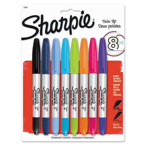 Sharpie Twin-Tip Permanent Marker, Extra-Fine-Fine Bullet Tips, Assorted Colors, 8-Set 33861PP