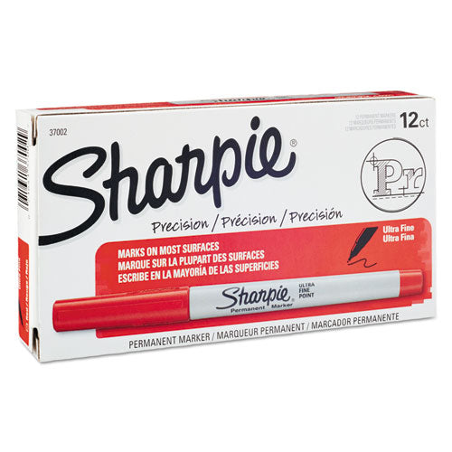 Sharpie Ultra Fine Tip Permanent Marker, Extra-Fine Needle Tip, Red, Dozen 37002