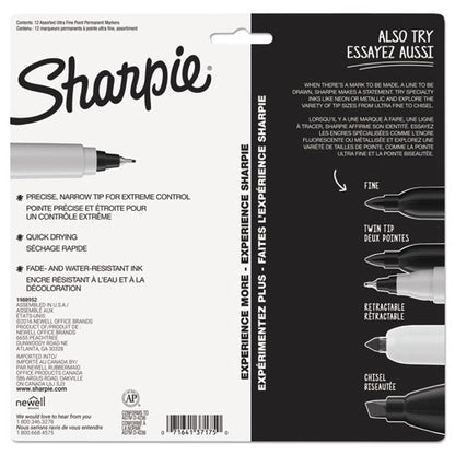 Sharpie Ultra Fine Tip Permanent Marker, Extra-Fine Needle Tip, Assorted Colors, Dozen 37175PP