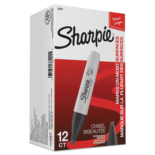 Sharpie Chisel Tip Permanent Marker, Medium Chisel Tip, Black, Dozen 38201