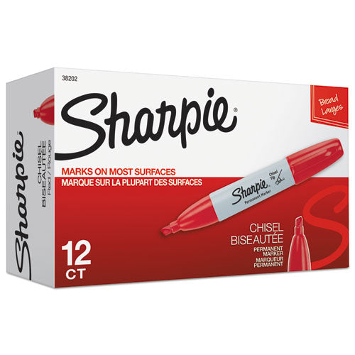 Sharpie Chisel Tip Permanent Marker, Medium Chisel Tip, Red, Dozen 38202