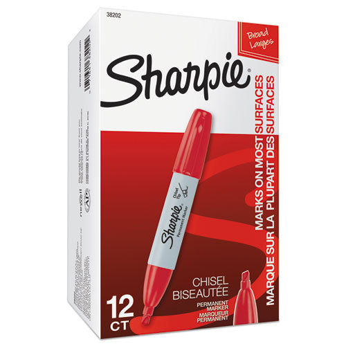 Sharpie Chisel Tip Permanent Marker, Medium Chisel Tip, Red, Dozen 38202
