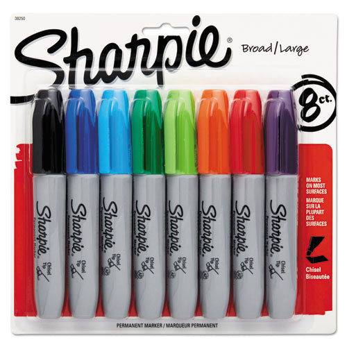 Sharpie Chisel Tip Permanent Marker, Medium Chisel Tip, Assorted Colors, 8-Set 38250PP