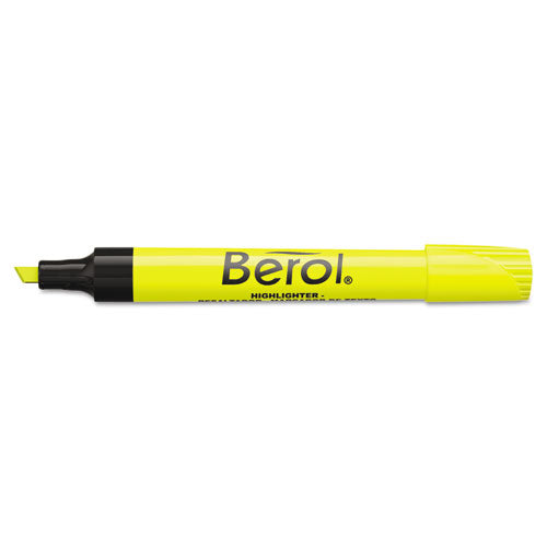 Berol 4009 Chisel Tip Highlighter, Fluorescent Yellow Ink, Chisel Tip, Yellow-Black Barrel, Dozen 64324