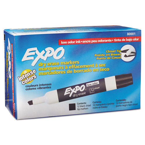 EXPO Low-Odor Dry-Erase Marker, Broad Chisel Tip, Black, Dozen 80001