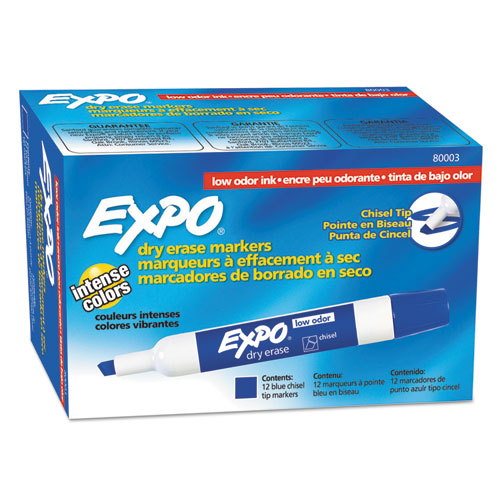 EXPO Low-Odor Dry-Erase Marker, Broad Chisel Tip, Blue, Dozen 80003