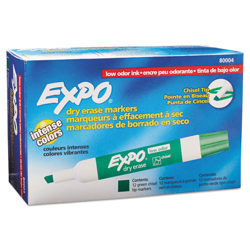 EXPO Low-Odor Dry-Erase Marker, Broad Chisel Tip, Green, Dozen 80004
