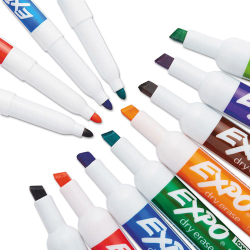 EXPO Low-Odor Dry Erase Marker, Eraser and Cleaner Kit, Medium Assorted Tips, Assorted Colors, 12-Set 80054