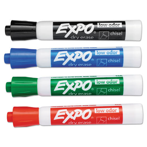 EXPO Low-Odor Dry-Erase Marker, Broad Chisel Tip, Assorted Standard Colors, 4-Set 80074