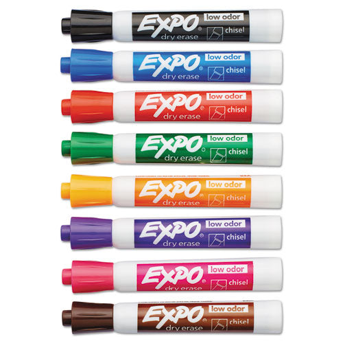 EXPO Low-Odor Dry-Erase Marker, Broad Chisel Tip, Assorted Colors, 8-Set 80078