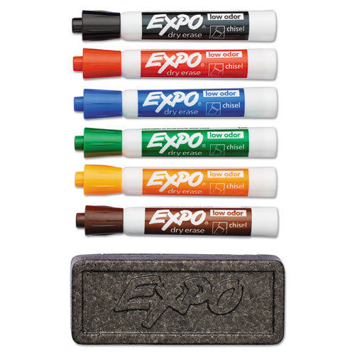 EXPO Low-Odor Dry Erase Marker and Organizer Kit, Broad Chisel Tip, Assorted Colors, 6-Set 80556