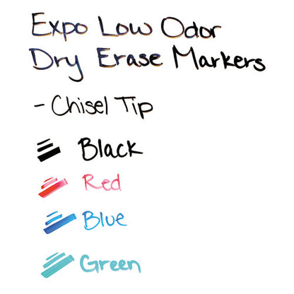 EXPO Low-Odor Dry Erase Marker Starter Set, Broad Chisel Tip, Assorted Colors, 4-Set 80653