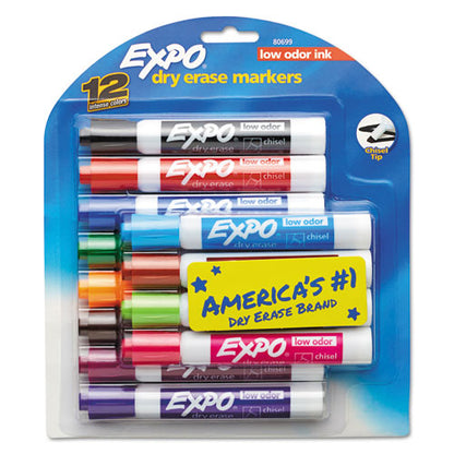 EXPO Low-Odor Dry-Erase Marker, Broad Chisel Tip, Assorted Colors, 12-Set 80699