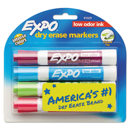 EXPO Low-Odor Dry-Erase Marker, Broad Chisel Tip, Assorted Pastel Colors, 4-Set 81029