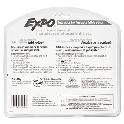 EXPO Low-Odor Dry-Erase Marker, Broad Chisel Tip, Assorted Colors, 16-Set 81045