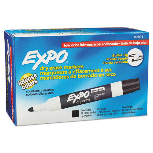 EXPO Low-Odor Dry-Erase Marker, Medium Bullet Tip, Black, Dozen 82001
