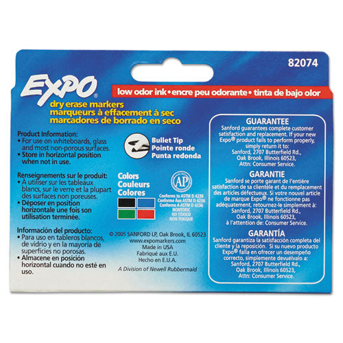 EXPO Low-Odor Dry-Erase Marker, Medium Bullet Tip, Assorted Colors, 4-Set 82074