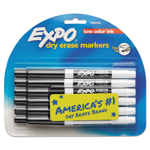 EXPO Low-Odor Dry-Erase Marker, Fine Bullet Tip, Black, Dozen 86001