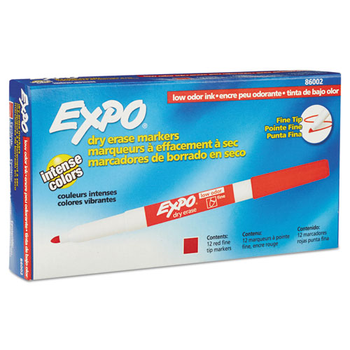 EXPO Low-Odor Dry-Erase Marker, Fine Bullet Tip, Red, Dozen 86002