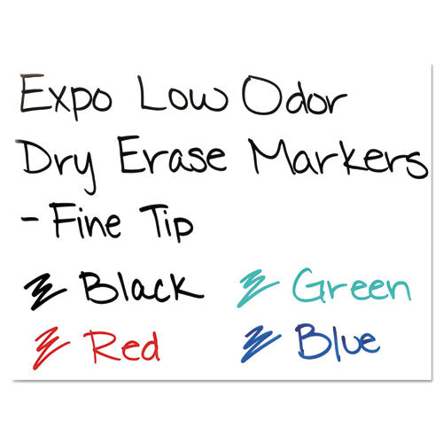 EXPO Low-Odor Dry-Erase Marker, Fine Bullet Tip, Assorted Colors, 4-Set 86074