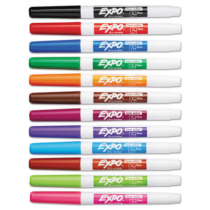 EXPO Low-Odor Dry-Erase Marker, Fine Bullet Tip, Assorted Colors, 12-Set 86603
