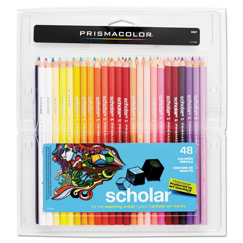 Prismacolor Scholar Colored Pencil Set, 3 mm, HB (#2.5), Assorted Lead-Barrel Colors, 48-Pack 92807