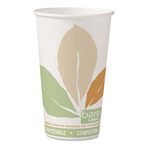 Dart Bare by Solo Eco-Forward PLA Paper Hot Cups, 16 oz, Leaf Design, White-Green-Orange, 1,000-Carton 316PLA-J7234