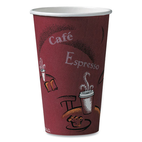 Dart Solo Paper Hot Drink Cups in Bistro Design, 16 oz, Maroon, 50-Pack 316SI-0041