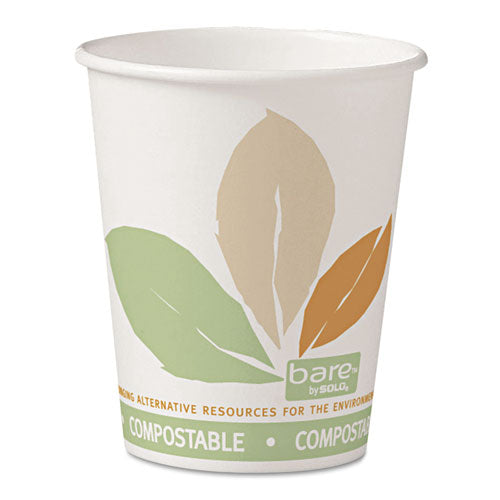 Dart Bare by Solo Eco-Forward PLA Paper Hot Cups, 10 oz, Leaf Design, White-Green-Orange, 50-Bag, 20 Bags-Carton 370PLA-J7234