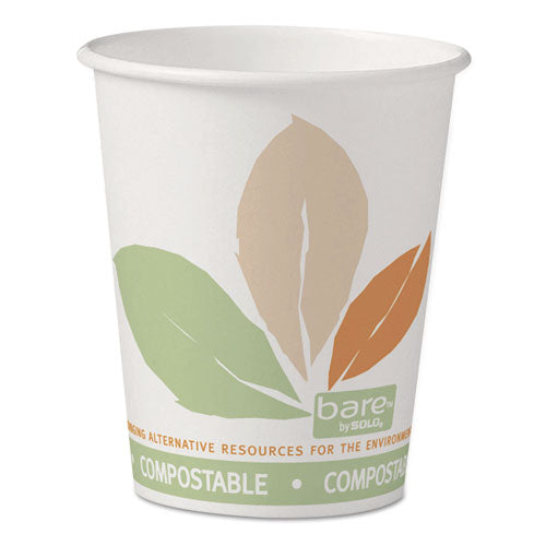 Dart Bare by Solo Eco-Forward PLA Paper Hot Cups, 10 oz, Leaf Design, White-Green-Orange, 50-Pack 370PLA-J7234