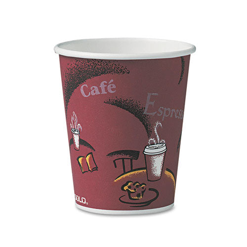 Dart Solo Paper Hot Drink Cups in Bistro Design, 10 oz, Maroon, 50-Pack 370SI-0041