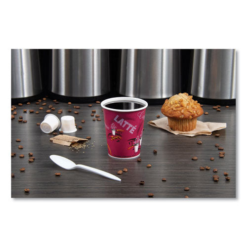 Dart Solo Paper Hot Drink Cups in Bistro Design, 10 oz, Maroon, 50-Pack 370SI-0041