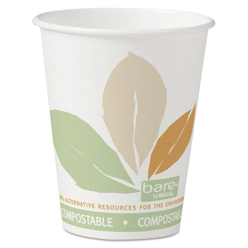 Dart Bare by Solo Eco-Forward PLA Paper Hot Cups, 8 oz, Leaf Design, White-Green-Orange, 50-Bag, 20 Bags-Carton 378PLA-J7234