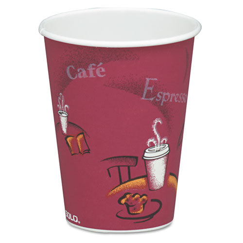 Dart Solo Paper Hot Drink Cups in Bistro Design, 8 oz, Maroon, 50-Pack 378SI-0041
