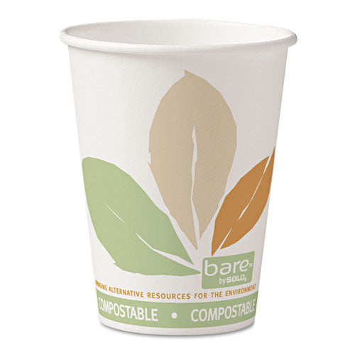Dart Bare by Solo Eco-Forward PLA Paper Hot Cups, 12 oz, Leaf Design, White-Green-Orange, 50-Bag, 20 Bags-Carton 412PLN-J7234