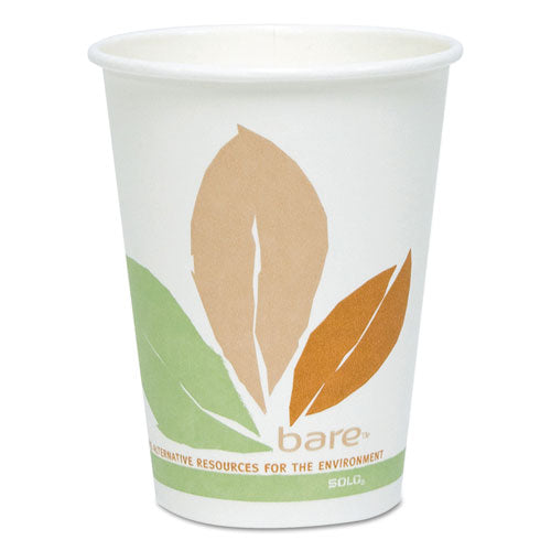 Dart Bare by Solo Eco-Forward PLA Paper Hot Cups, 12 oz, Leaf Design, White-Green-Orange, 50-Pack 412PLN-J7234